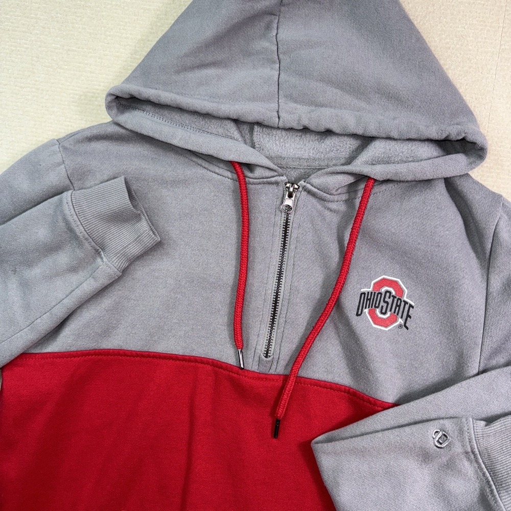 Colosseum Ohio State Hoodie Womens Medium Grey Red Quarter Zip Buckeyes NCAA